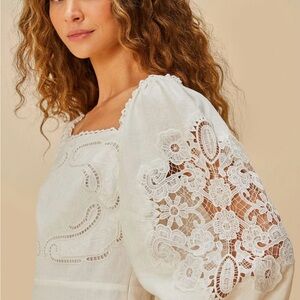 FARM Rio Cream Lace Puff Sleeve Mini Dress